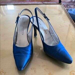 St. John Royal Blue Satin Slingback Heels